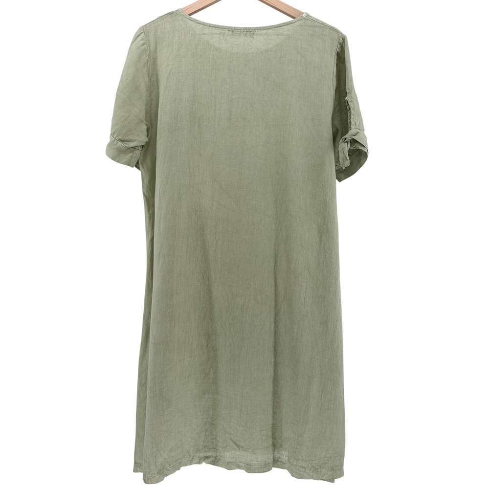 Terzo Millennio Minimalist Sage Green 100% Linen Midi Dress Made in Italy Size M - Picture 4 of 12